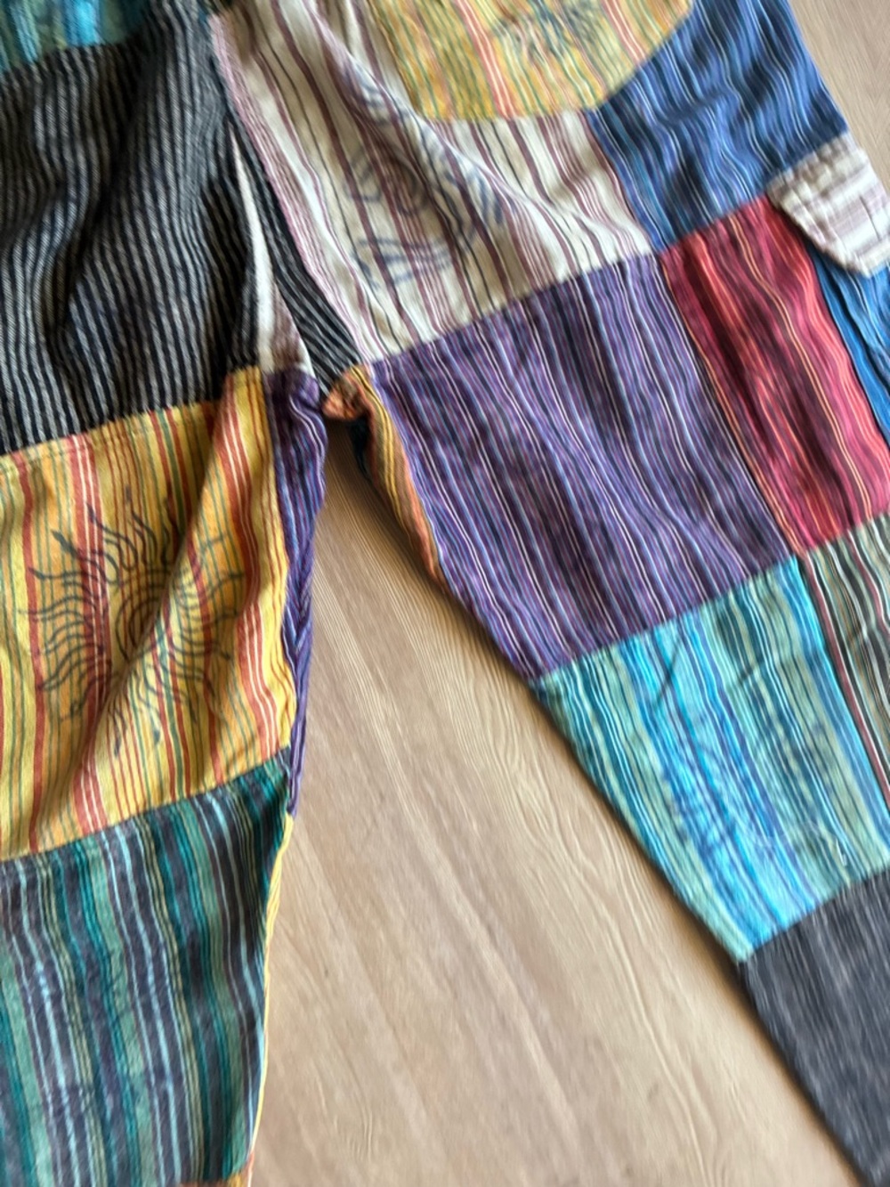 Rising International colorful hippie cotton Patchwork drawstring Pants unisex L - Picture 13 of 16